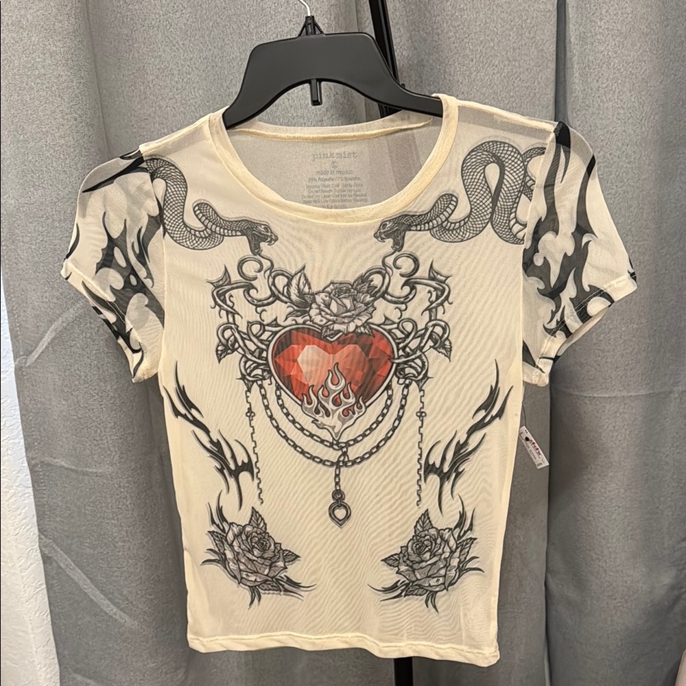 Transparent Graphic Mesh Top give Ed Hardy vibes!